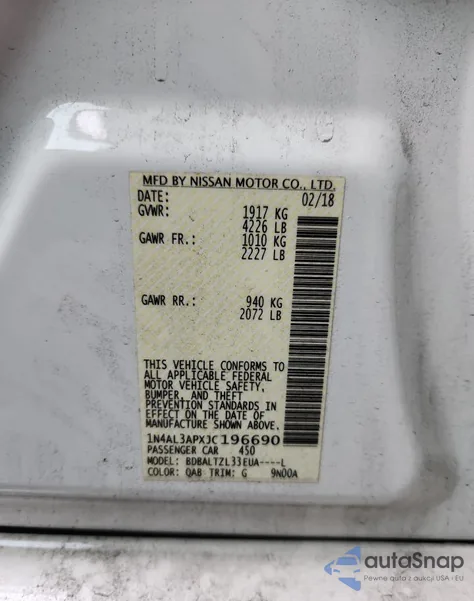 2018 Nissan Altima 2.5 from USA, damaged, VIN 1N4AL3APXJC196690